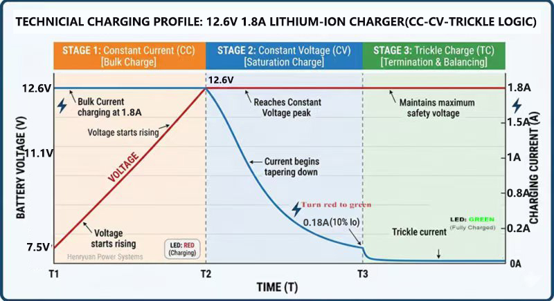 Intelligent CE listed 12V 1.8Ah lithium battery charger for 3s 12V battery