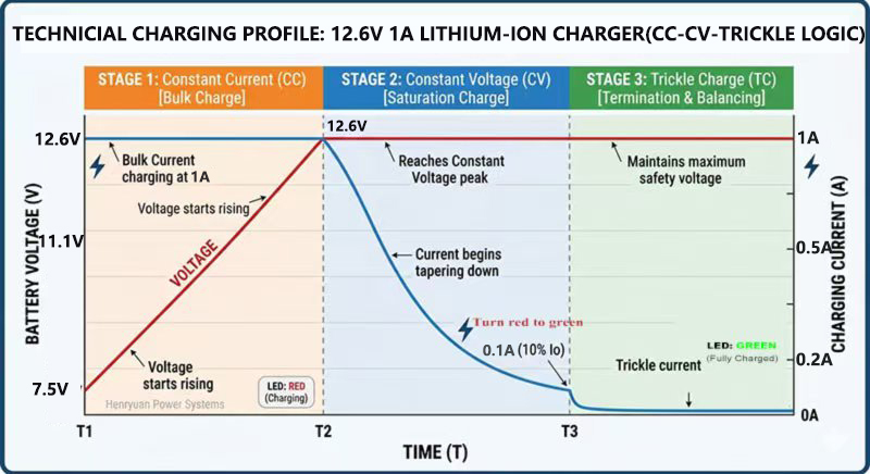 Henryuan universal 3 stage12.6V 1A li-ion charger